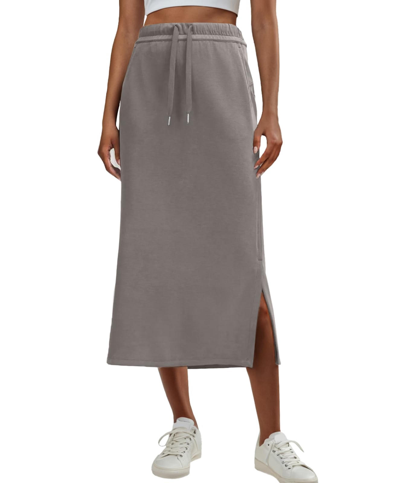 Qixing Casual Long Skirts Womens High Waist Trendy Summer Drawstring Skirts with Pockets