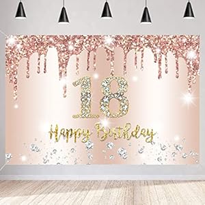 18. Geburtstag Mädchen Deko, 18 Geburtstag Banner Roségold, 18 Geburtstag Stoff Schild Plakat, Happy 18 Birthday…