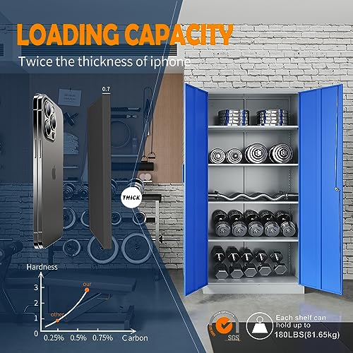 image for Yizosh Metal Garage Storage Cabinet with 2 Doors and 5 Adjustable Shel