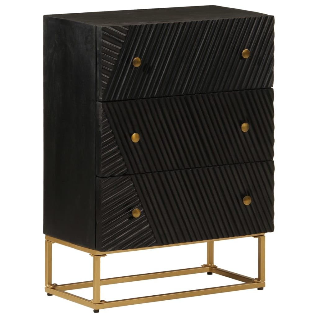 Cómoda negra de madera maciza de mango y hierro de 55x30x76 cm