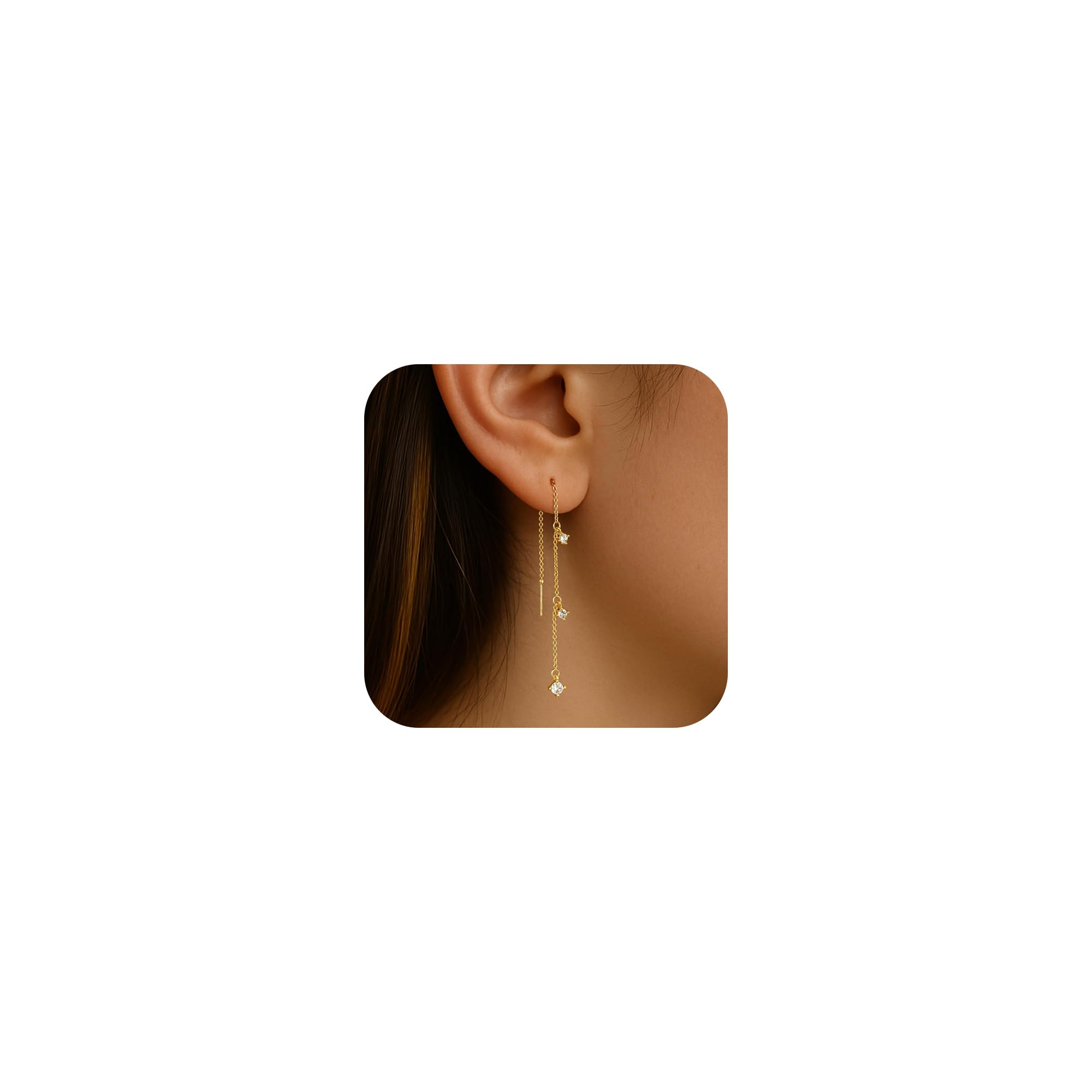 Gold Earrings for Women, Dainty 14K Gold Plated Dangle Earrings for Women Trendy Long Dangle Drop Chain Earring for Sensitive Ears Cute Hypoallergenic Threader Earring Non Tarnish Jewelry Gifts