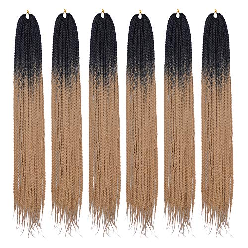 24" Box Braids 22Strands Senegalese Twist Braids Crochet Hair Extensions Ombre Colors 3S Crochet Braiding Hair 6packs (Black-LIGHTBROWN)