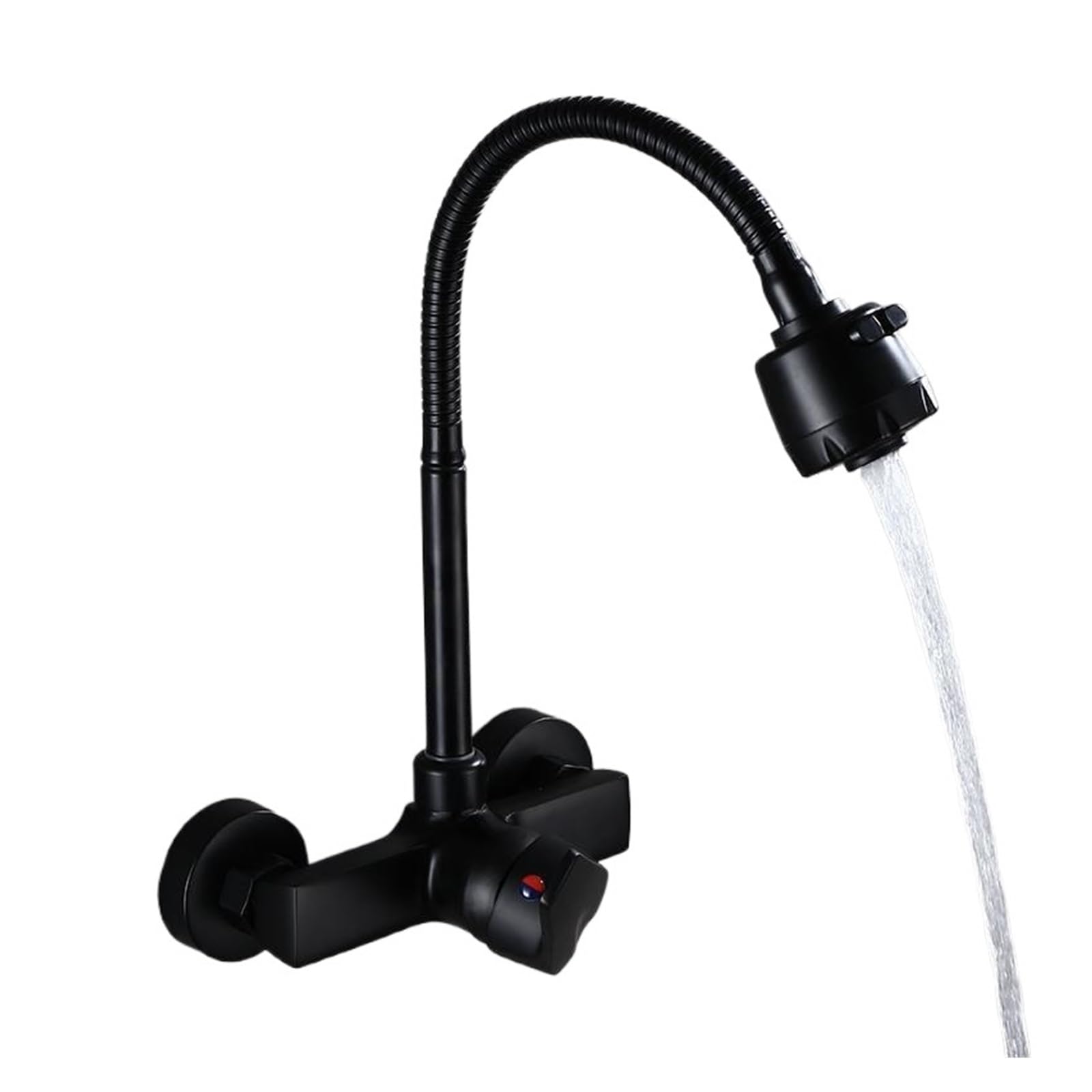 Kitchen Faucets, Chrome Wall Mounted Dual Hole Kitchen Faucet, Lead Free Hot Cold Water Mixer Tap, Stream Spray Bubbler 360 Rotation Flexible Pipe(Matte Black)