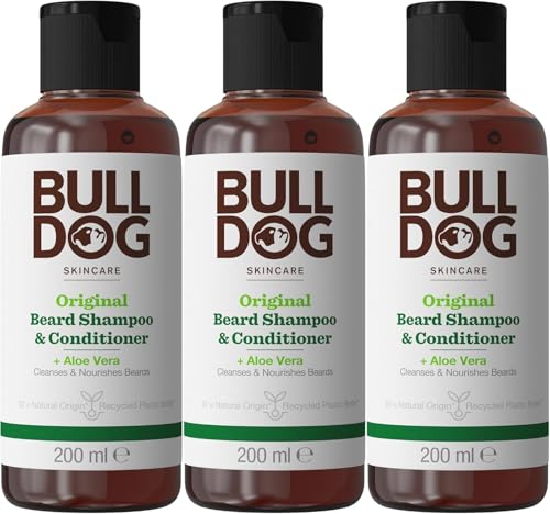 Bulldog Skincare Original Beard Shampoo & Conditioner 200ml, Men's Grooming, Beard Moisturiser for Softer, Supple Beards, 3 Pack