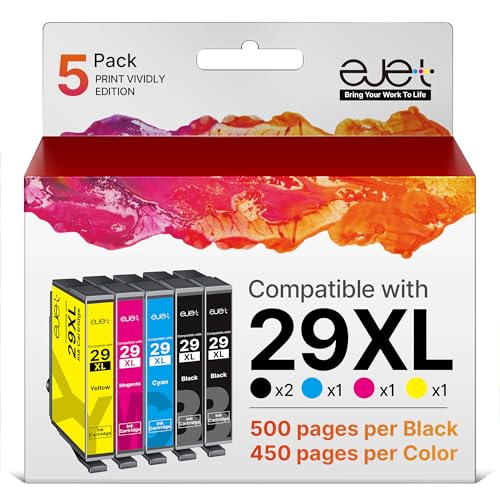 ejet 29 XL Multipack Kompatibel für Epson 29 29XL Patronen Expression Home XP-342 XP-245 XP-442 XP-235 XP-335 XP-432 XP-435 XP-332 XP-345 XP-247 XP-445 (2 Schwarz,1 Cyan,1 Magenta,1 Gelb, 5er-Pack)