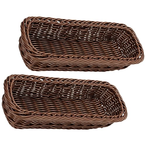 BESTonZON 2pcs Wicker Bread Basket Woven Cutlery Storage Organizer Rectangular Rattan Fruit Storage Baskets Narrow Spices Storage Baskets Silverware for Food Serving