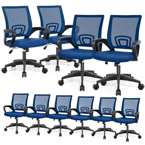 Image of Magshion Ergonomic Office Chairs 10 Pack, Mid-Back Mesh Desk Chair, Navy