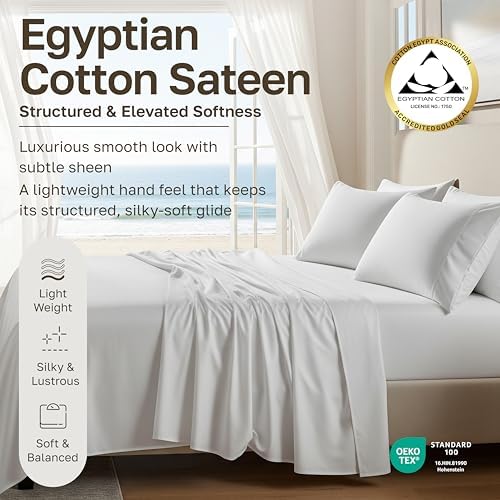 California Design Den 100% Egyptian Cotton Bed Sheets - Certified Authentic Luxury King Sheets Set with Deep Pockets, Soft Sateen, Breathable and Durable Luxury Bedding Set - Ivory - Thumbnail 2