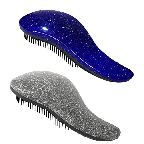 HYATUUTO Detangling Hair Brush for Kids & Adult - 2 Pack Detangler Hairbrush for Curly Natural Straight Hair Tangle Free Sliverblue