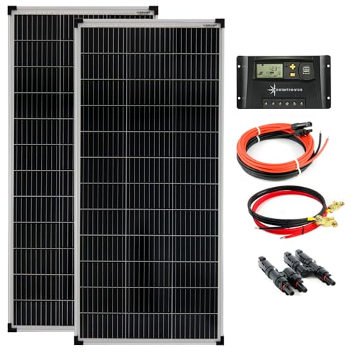 SOLARTRONICS Inselanlage Komplettset: 2x 100W monokristalline Solarmodul + 20A Laderegler + PV Kabel + Solar...