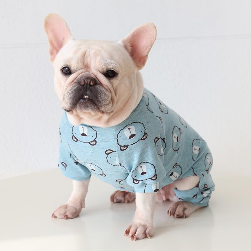 Fat Dog Clothing,Soft Cotton French Bulldog Pajamas,Pug Four legged Jumpsuit Onesies Costume for Cats Puppy Small Medium Dog_S(Blue) - Image 4