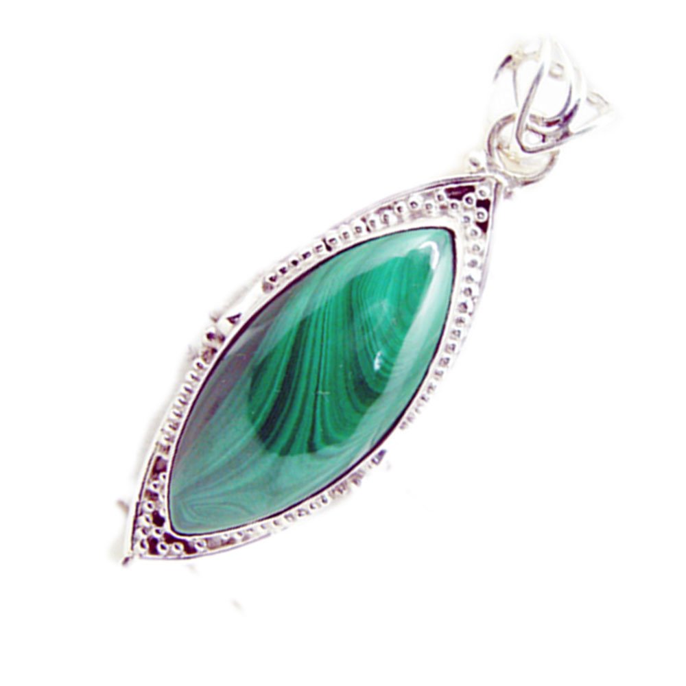 Pendentif malachite contre reflets ternes collier argent 925