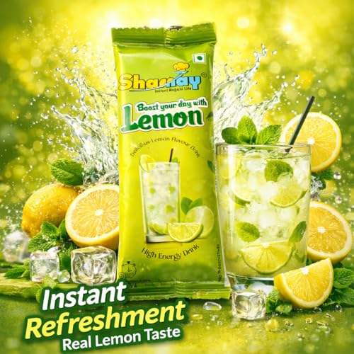 Image of Ahuja Mart Instant Lemon Drink Powder Sachets | Refreshing Lemon Flavor | Energy Drink Mix | Easy to Prepare | Travel Friendly | Value Pack (10 Sachets)