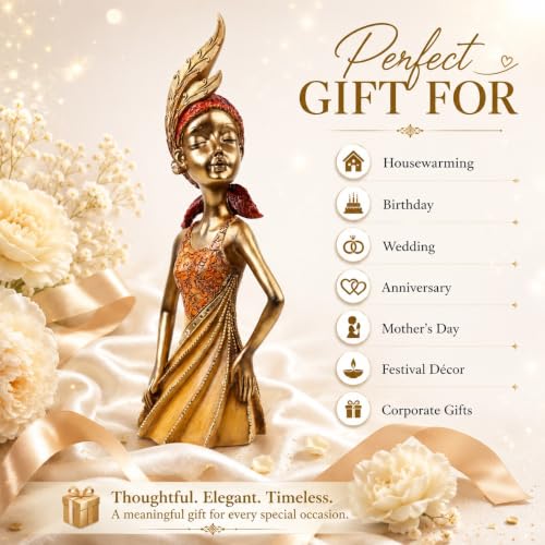 Image of ARMONIA Elegant Feminine Figurine, Gold and Copper Finish, 34 cm Decorative Statue with Embossed Details, Premium Home Decor