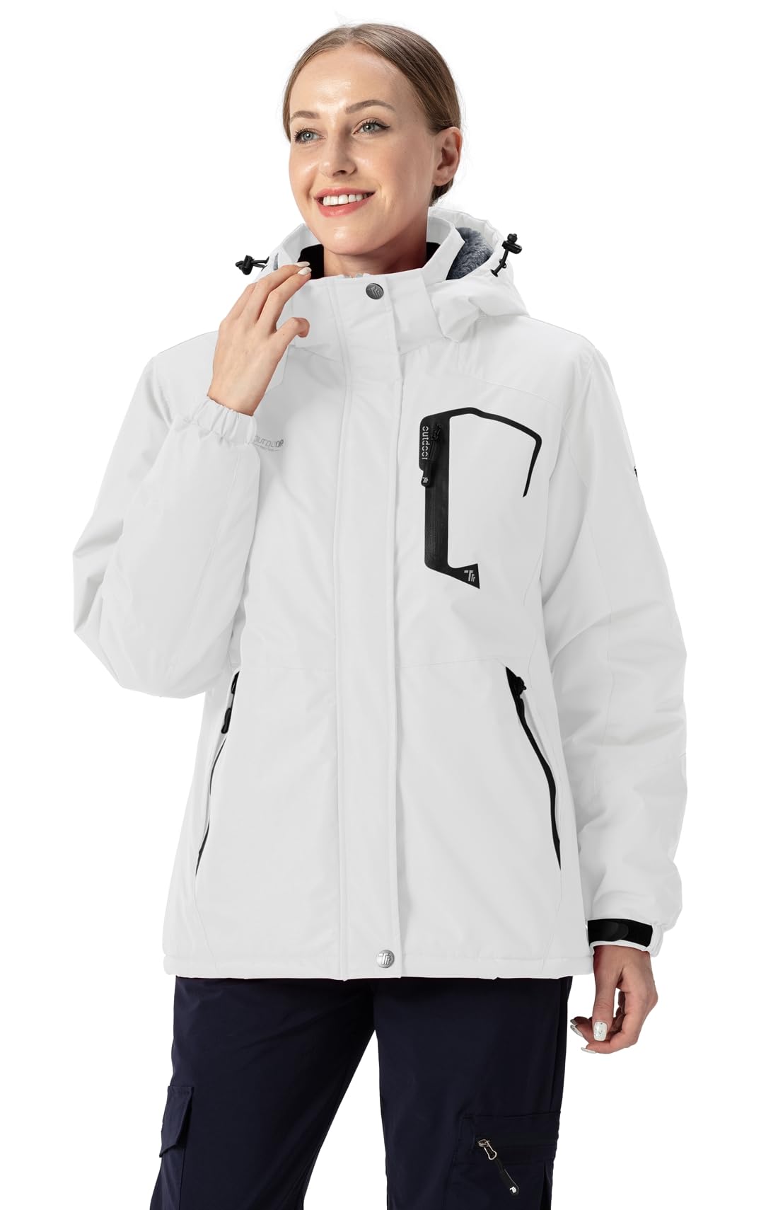 YSENTO Giacca invernale da donna, impermeabile, giacca softshell calda, in pile, con cappuccio rimovibile