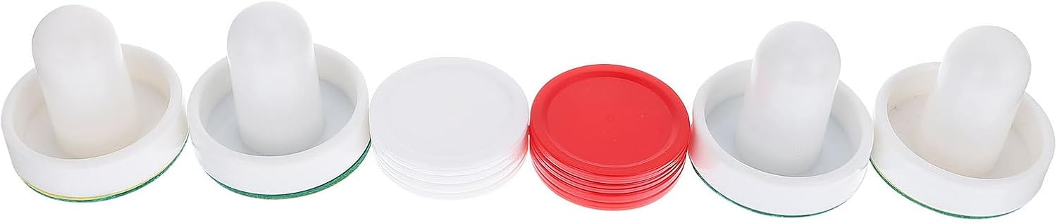 Yardwe 2 Sets Air Hockey Pushers and Replacement Pucks 60mm Plastic Paddle with 51mm Red and White Pucks for Indoor Table Game Accessories