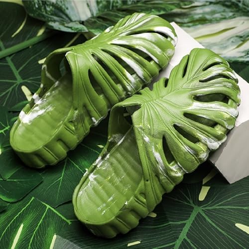 Monstera Slippers, Non-Slip Soft Lightweight Bathroom Slides, Quick Drying Breathable Beach Slides, VariegatedThick Sole Pillow Sandals for Women Men2