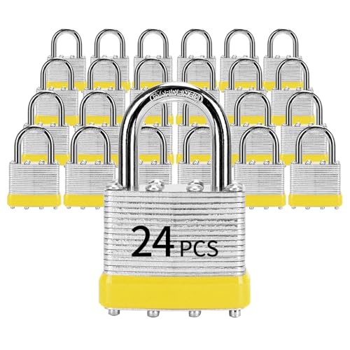 Image of Padlocks with Same Key, LQYN 24 Pcs Laminated Keyed Padlock (1-9 /16 inch, 40mm), Keyed Alike Locks, Normal Shackle, for Storage Locker, Hasp Latch, Toolbox, Sheds