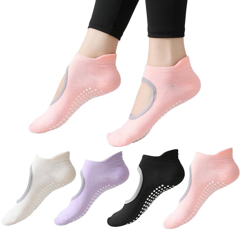 PROBEROS® Yoga Socks for Women, Breathable Cotton 5-Toe Sock for Women, Anti Skid, Elastic Strap Design for Pilates, Dance, Barre, Home Workout & Barefoot Fitness