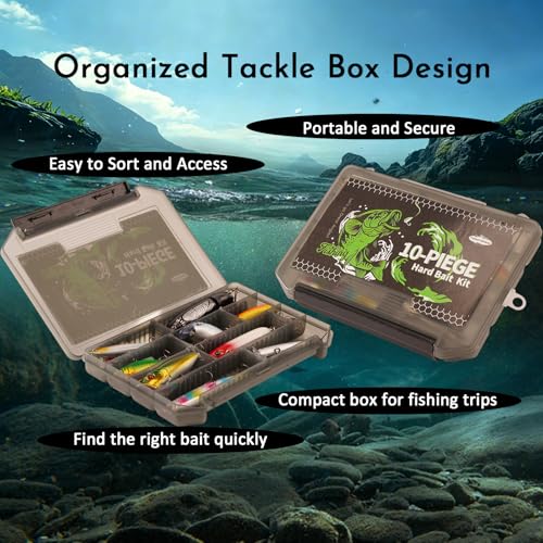 Image of FONMANG Fishing Lures - Tackle Box with Tackle Included, Fishing Kit with VIBs, Frogs, Minnows, Soft Baits, Hooks & Weights Accessories, Freshwater Lure Kit for Bass Walleye Trout