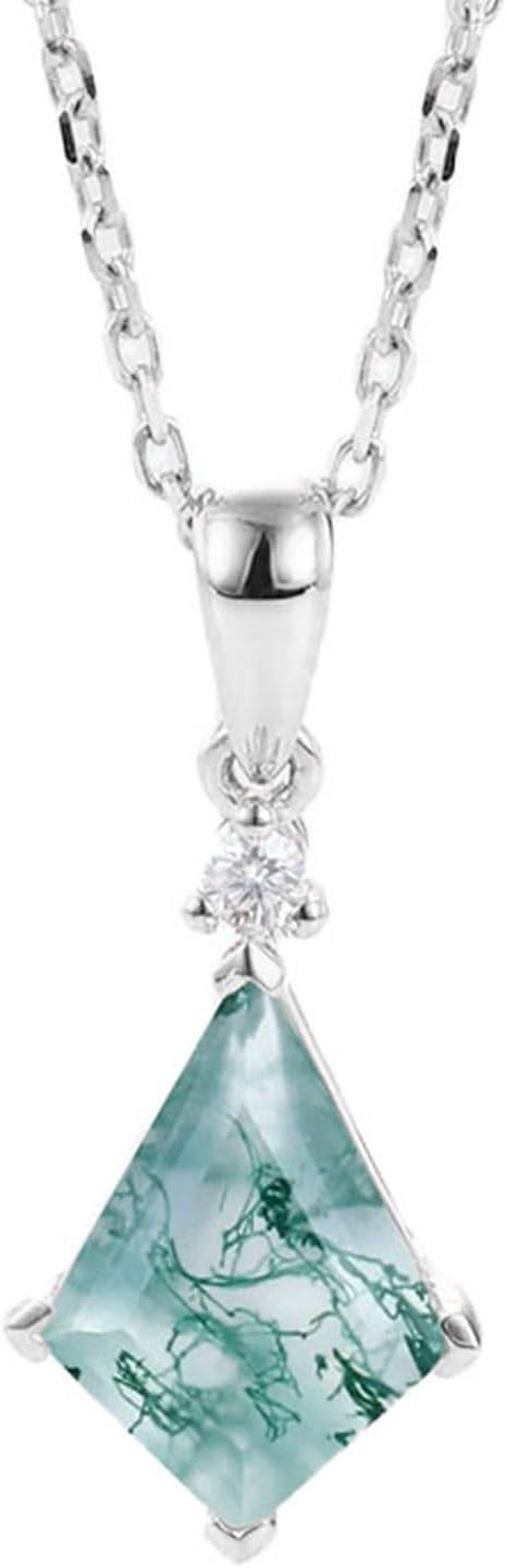 Moss Agate Pendant Necklaces for Women 1CT Kite-cut Moss Agate Necklace Yellow/White/Rose Gold Plated 925 Sterling Silver