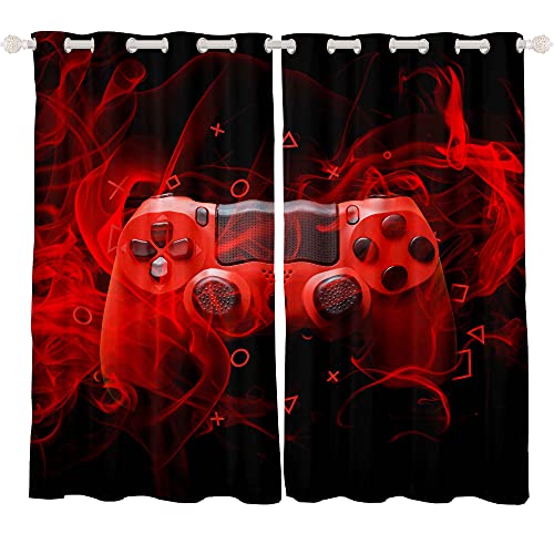 Kids Gamepad Window Treatments Modern Gamer Bedroom Decor For Boys Girls Teens Game Controller Curtain Youth Gaming Console Drapes Red Black Room Decor W66*L72 - Image 2