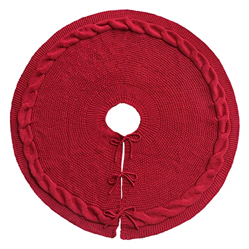 Limbridge Christmas Tree Skirt, 36 Inches Cable Knitted Thick Rustic Tree Skirts, For Xmas Decor Holiday Decoration, Burgundy #TOP4