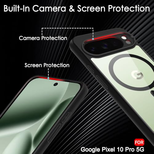 Image of TheGiftKart Hybrid Shockproof Back Cover Case for Google Pixel 10 Pro Compatible with MagSafe | Hard Back Cover Case for Google Pixel 10 Pro (PC & TPU, Transparent Clear Back, Black Sides)