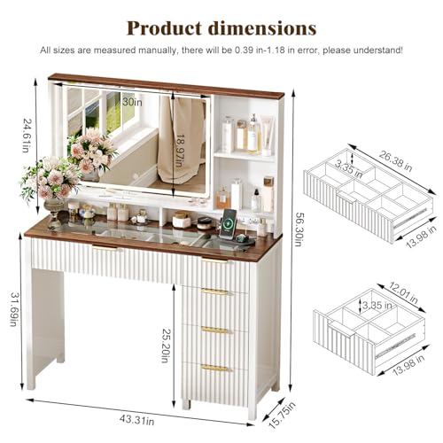 Image of Arulvmrn 43 inch Makeup Vanity Desk with Mirror and Lights, & Power Outl, SZT-127