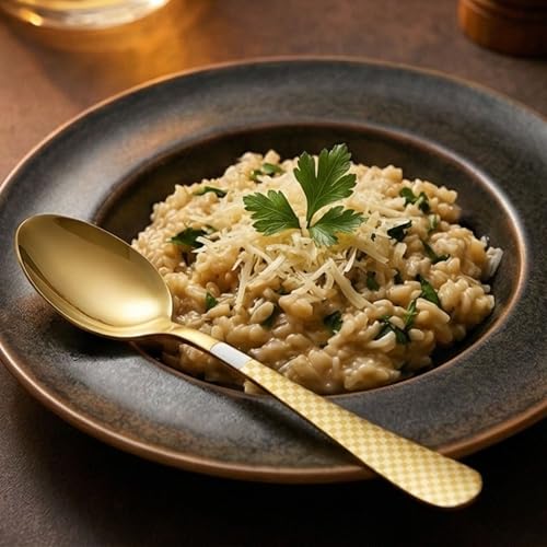 Image of Aurum Gold Silverware Set | Satin Finish 20-Piece Flatware Set with Unique Checks Printed Handle | Dishwasher Safe Stainless Steel Cutlery for Home, Restaurant & Gifting