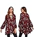 Romwe Women's Loose Long Sleeve Keyhole Flowery Floral Beach Dress Burgundy L