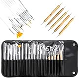 Yamde 20pcs Nail Art Design Brushes Set, Dotting Pens, Marbling Detailing Painting Tools Kit with Roll-Up Pouch-Professional Nail Art Supplies for For Women Girls Teens