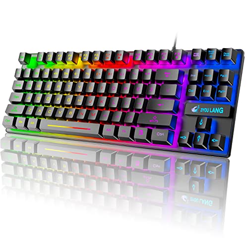 RGB 87 Keys Gaming Keyboard USB Wired Rainbow Backlit Floating Keyboard Quiet Mechanical Feeling Multimedia PC Gaming Keyboard,Office Keyboard for Working or Primer Gaming,Office Device