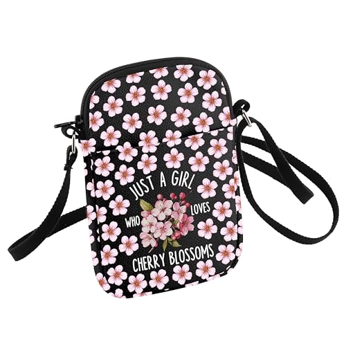HOLLP Sakura Themed Gift Just a Girl Who Loves Cherry Blossoms Crossbody Bag Sakura Flower Lover Gift