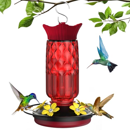 Hummingbird Feeders for Outdoors Hanging Hummingbird Feeder with 5 Flower-Shaped Feeding Ports 16 Oz Bird Feeder with Bee Proof & Built-in Ant Moat Outdoor Garden Decor Gifts for Women Mom
