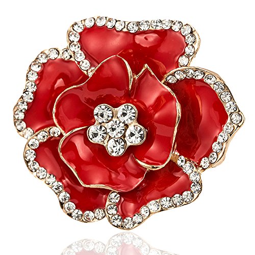 Librao Broche de Amapola roja con Insignias de Cristal para Mujer, Grande, diseño de Amapolas y Flores, 5 x 5 cm