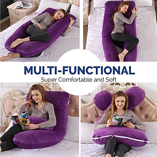 Image of U-Shaped Sleeping Pregnancy Pillow| Removable Washable Cotton Covers with Zipper| PregnoCare Fibres| Maternity, Nursing| Full Body Soft Support Bump, Head, Back, Shoulder, Hips, Legs & Belly (Purple)