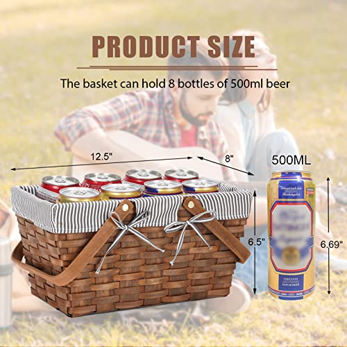 Woodchip Picnic Basket With Double Folding Handles, Natural Hand Woven Basket, Eggs Candy Basket For Easter, Kids Toy Storage Basket, Wedding Flower Girl Baskets For Valentine Day, Birthday, Grey #TOP3