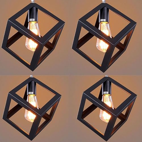 Image of GreyWings Modern Cube Hanging Pendant Light for Ceiling, Black Metal, Antique Decor, Made in India, E-27 Holder (Bulb is not Included) Pack of 4