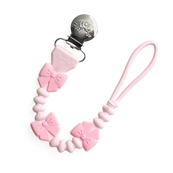Itzy Ritzy Silicone Pacifier Clip 100% Food Grade Silicone Pacifier Strap with Clip Keeps Pacifiers, Teethers & Small Toys in Place Features One-Piece Design & Cord Pink Bows