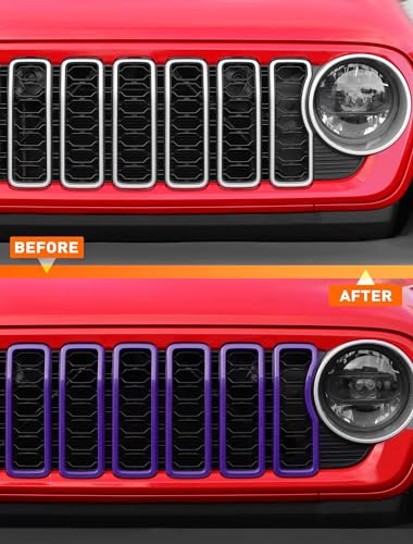 Image of Savadicar Front Grill Inserts for 2024+ Jeep Wrangler JL JLU 4XE & Gladiator JT - Elevate Your Wrangler's Aesthetics with Front Grille Cover Guard, Exterior Trim Accessories, 7 PCs, Purple
