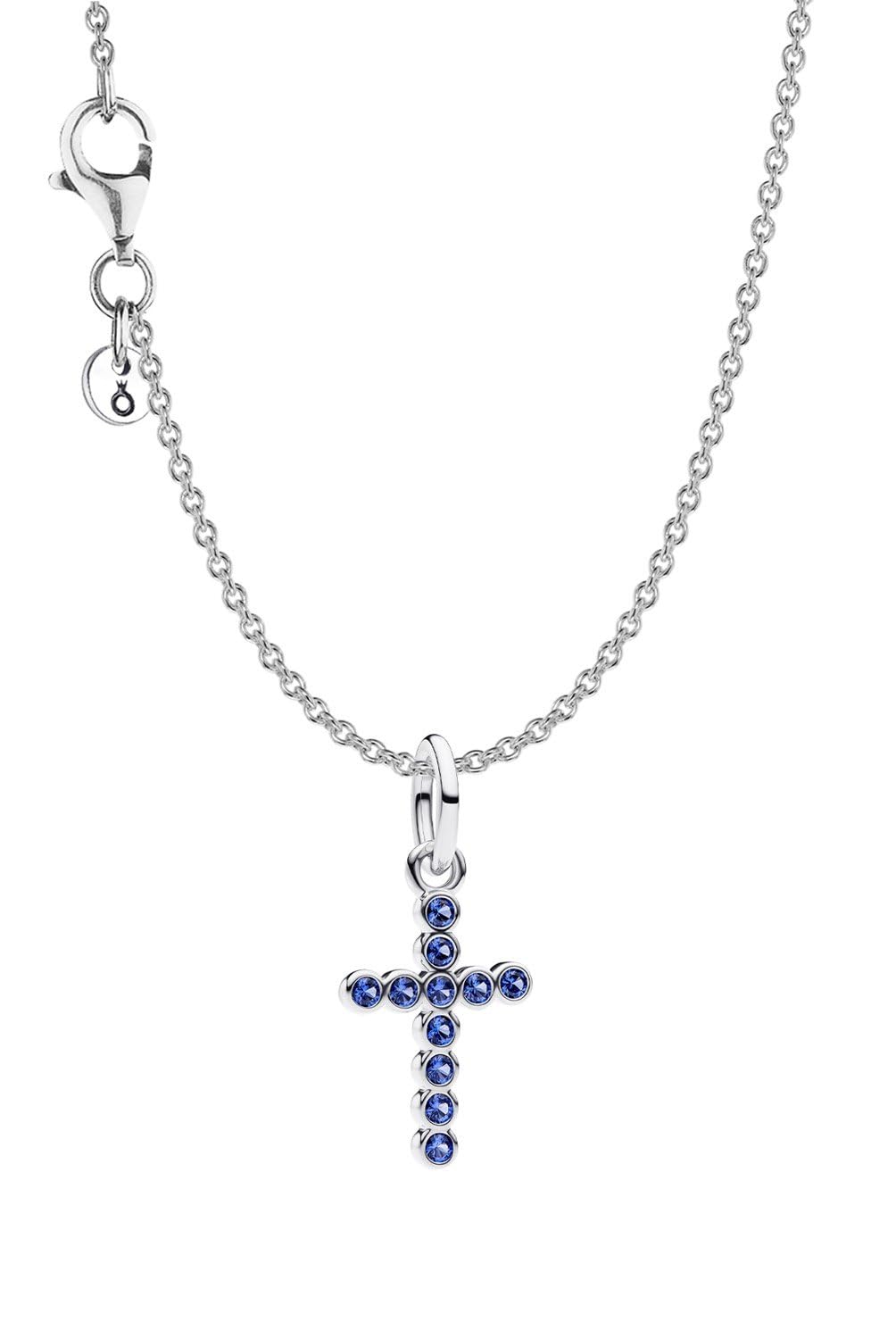 Collier Pendentif Croix Pierres Bleues Argent Sterling Prestige - 3