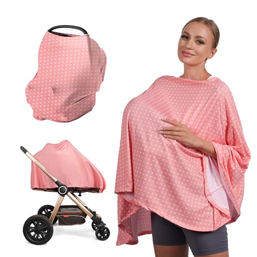 Image of HELICOZY Nursing Covers for Breastfeeding - Universal Fit, Stylish, and Breathable Nursing Cover, 8-in-1 Multi Functional Breast Feeding Cover for Mom Breathable (Pink)