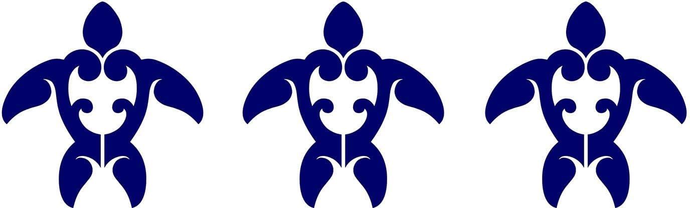 Tribal Turtle Step Marker (Set of 3) Porcelain Swimming Pool Mosaic (4" x 4", Blue)