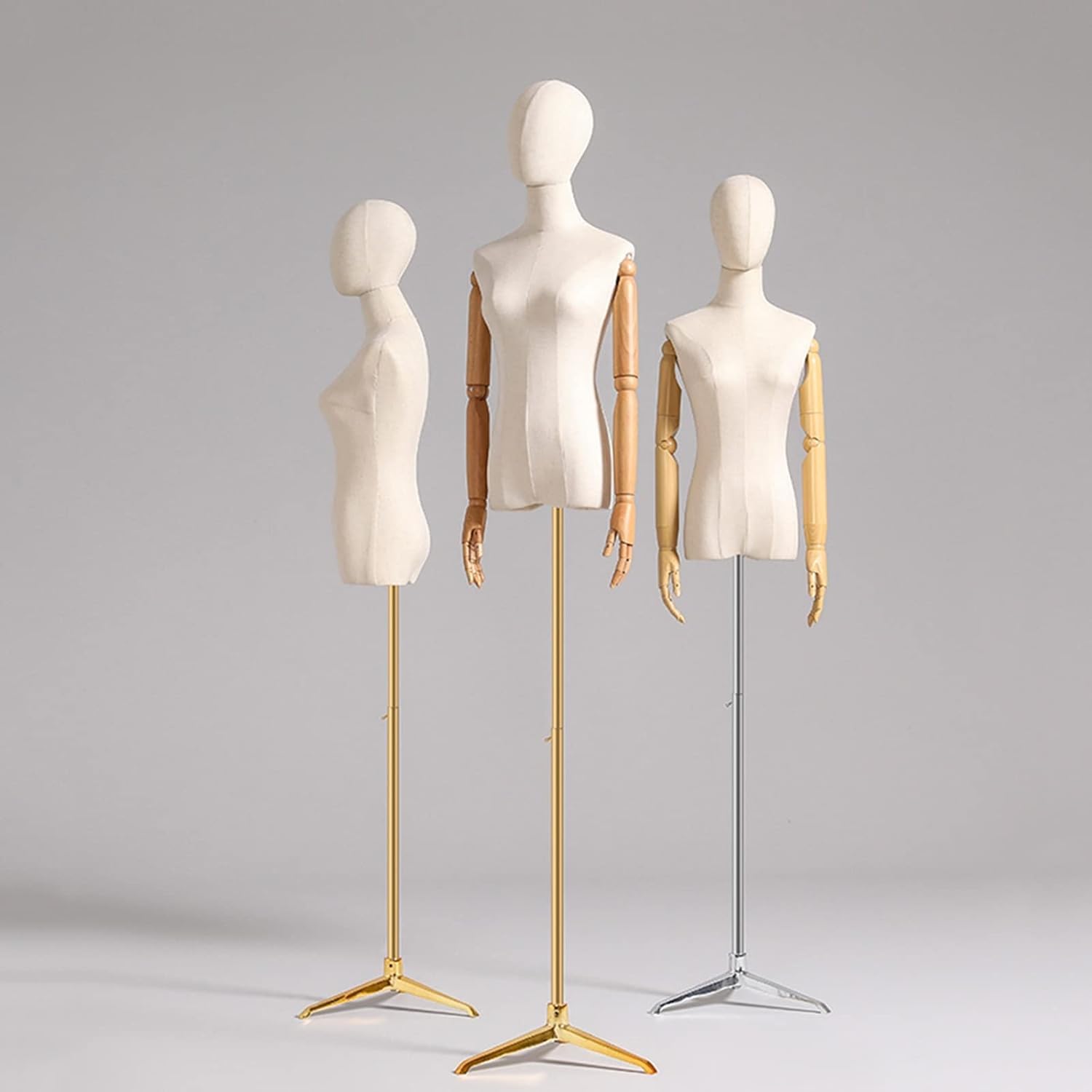 Female Mannequin Torso Body, Adjustable 140-190cm Showcase Half Body Model Accessories, Dummy Mannequin Dress Form for Sewing Display (Silver D) (Silver C)