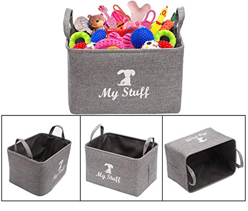 Pethiy Segeltuch Aufbewahrungskorb für Hundespielzeug mit Griff,Stoff Spielzeugkist fur Hunde,Aufbewahrungbox für Haustier Bekleidung und Zubehör-38 x 27 x 25 cm-Grau