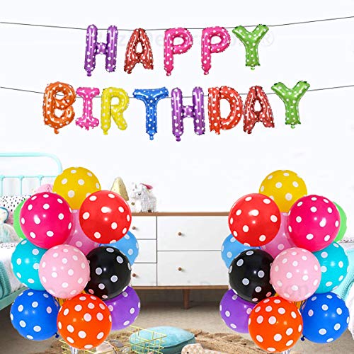 Image of Rozi Decoration Multicolor Birthday Decoration Items Set of 51 Pcs Polka Dot Balloons for Birthday Parties Decorations | Adult Birthday Decoration Items | Happy Birthday Foil Balloons