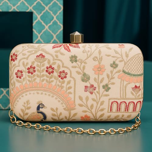 Image of LONGING TO BUY Hand Crafted Designer Box Clutch - Zari Embroidery For Women