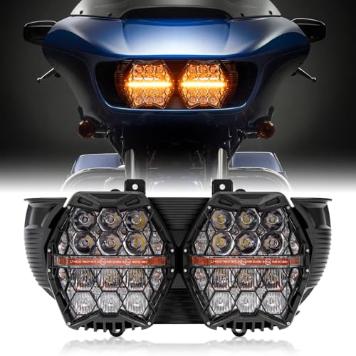 PSLER 240W Motorcycle Led Headlight Dual Vision Honeycomb Bright Dual Led Headlight Honeycomb With 3 Lighting Modes For Road Glide 2015-2024