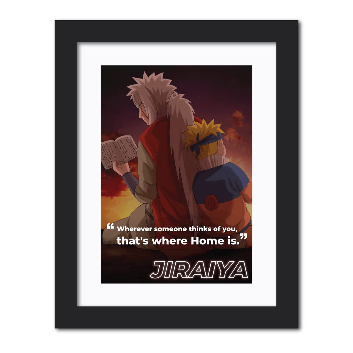 TenorArts Jiraiya Poster Naruto Anime Quotes Laminated Photo Frame Painting with Matt Finish Black Textures (12 inches x 9inches)